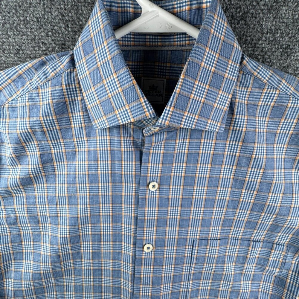 Peter Millar Long Sleeve Button Up Shirt Blue Yellow Plaid Small Cotton Adult